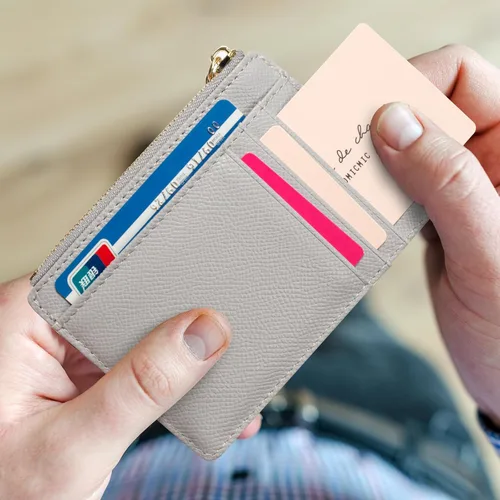 Miniatura 91 de Tarjetero delgado con bloqueo RFID, billetera de bolsillo pequeño, con cremallera Keychian para monedero, monedero y tarjetero para mujeres y hombres