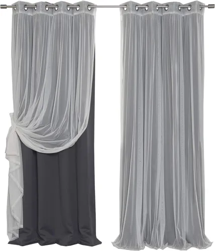 Miniatura 27 de Best Home Fashion Mix and Match - Juego de 4 cortinas de tul transparente y opacas, con ojales de acero inoxidable y níquel Rosa empolvado