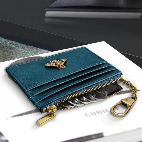 Miniatura 60 de SEAVILIA Tarjetero llavero cartera para mujer con ventana de identificación RFID monedero regalo abeja delgada minimalista pequeña cartera