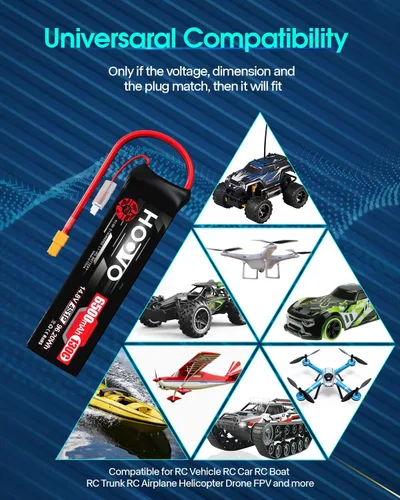 Miniatura 7 de HOOVO Batería Lipo 4S de 14.8 V 6500 mAh 130C RC, Softcase con enchufe XT60 para Maxx X-Maxx RC auto, camión, buggy crawler avión, barco RC, 2