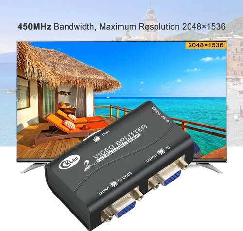 Miniatura 7 de 450MHz Ancho de banda 2 puertos VGA Splitter Amplificador Caja 1 PC a 2 Monitores SVGA Divisor de Video Soporte 2048 x 1536 Resolución hasta 164ft