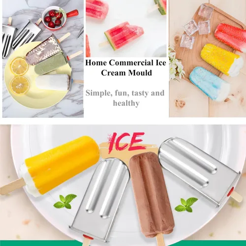 Miniatura 5 de 10 moldes de acero inoxidable para paletas y moldes de paletas de helado con 10 máquinas cuadradas para hacer paletas de hielo + 100 palos de bambú