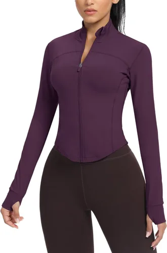 Miniatura 106 de AVGO Chaquetas de entrenamiento recortadas para mujer, con cremallera, ajustadas, atléticas, con agujeros para el pulgar