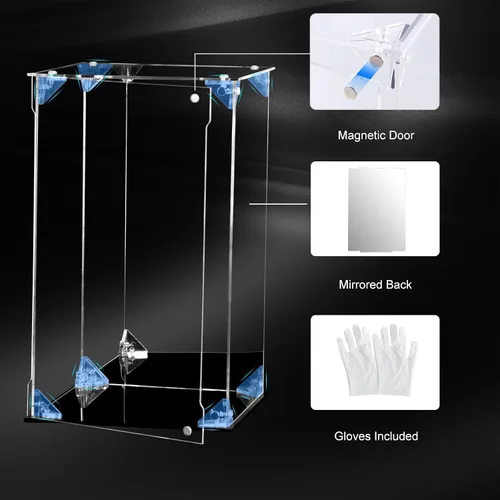 Miniatura 3 de Vitrina de acrílico transparente para figuras de acción con parte trasera espejada, caja de exhibición de protección a prueba de polvo, estuche