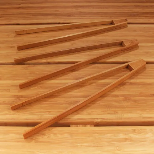 Miniatura 3 de BambooMN - Pinzas reutilizables de bambú "A" para tostadas de 7.9" - Marrón carbonizado - 10 piezas