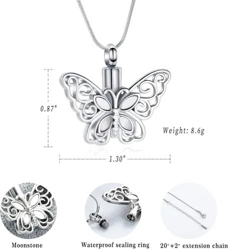 Miniatura 53 de Minicremation Joyas de cremación para cenizas – Collar conmemorativo de mariposa con colgante de urna para cenizas de seres queridos