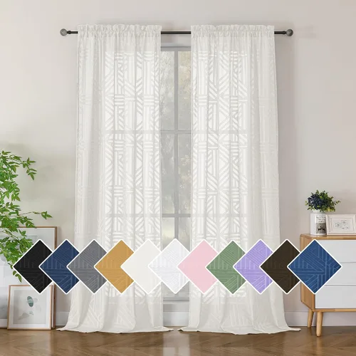Miniatura 39 de Simplebrand Cortinas traslúcidas negras de cocina de 24 pulgadas de largo, 2 paneles, filtrado de luz, geométrico jacquard con textura, cortinas