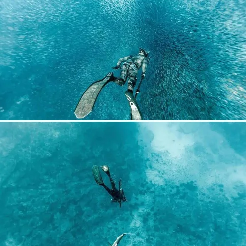 Miniatura 6 de Traje de neopreno de pesca submarina de 0.197 in con capucha, 2 piezas de camuflaje para caza, traje de buceo con almohadilla de pecho de carga