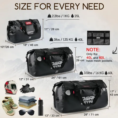 Miniatura 2 de OSAH DRYPAK Bolsa de lona impermeable – Bolsa seca para motocicleta con gran espacio de almacenamiento, bolsas de equipaje impermeables con bolsillo
