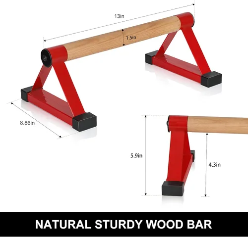 Miniatura 2 de Barras de flexiones de madera, barras paraletas, barras antideslizantes para parada de manos para calistenia, fitness, entrenamientos de piso, Rojo