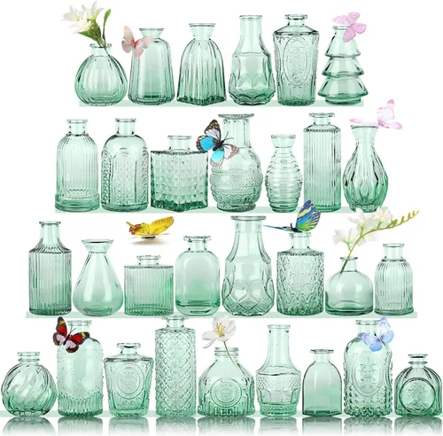 Miniatura 15 de Jarrones de Vidrio para Capullos en Juego a Granel de 30 Piezas, Pequeños Jarrones de Vidrio para Flores como Centros de Mesa de Boda para Mesas