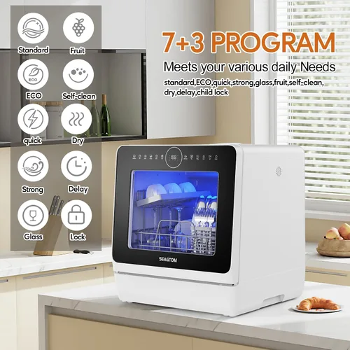 Miniatura 4 de Lavavajillas portátiles para acampar y hogar con tanque de agua de 5 litros, manguera, luz LED, 10 programas de lavado, modo de cuidado del bebé