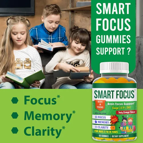 Miniatura 3 de Smart Focus Omega 3 DHA Focus - Gomitas para niños y adolescentes, suplemento de concentración y atención para niños, vitaminas de apoyo cerebral