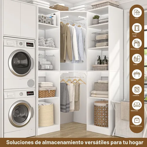 Miniatura 6 de Besiost Sistema de armario esquinero con 12 estantes, sistema organizador de armario de esquina de 39.2 pulgadas con 2 varillas para colgar, Blanco