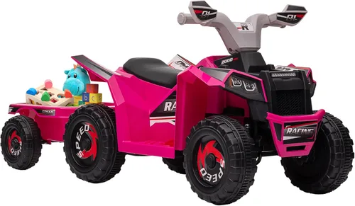 Aosom Cuatrimoto ATV para Niños con Remolque Trasero, Coche Eléctrico de 6V con Función de Avance y Retroceso, Ruedas Resistentes al Desgaste, Rosa