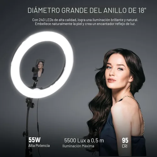 Miniatura 3 de NEEWER Kit de luz de anillo de 18 pulgadas: LED profesional de 55 W 5600 K con soporte y soporte para teléfono, tubo suave y bolsa para extensión