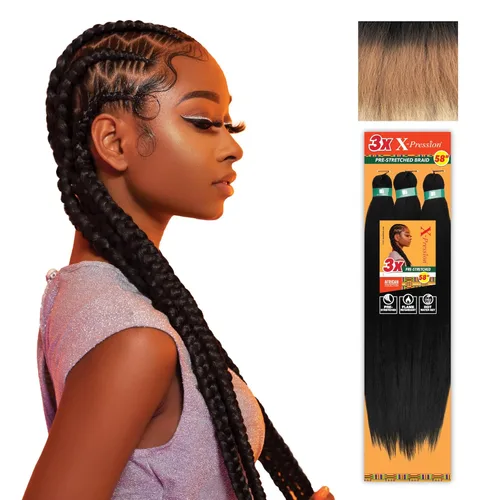 Miniatura 42 de Sensationnel X-Pression - Trenzas prestiradas, 3 unidades, 58 pulgadas, paquete de 1 unidad, 1B