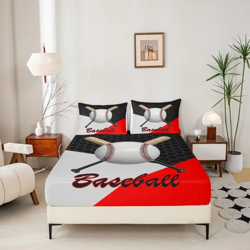 Miniatura 5 de Juego de ropa de cama de béisbol 3D, tamaño individual, juego de cama para niñas, adolescentes, decoración de dormitorio, sábana bajera geométrica