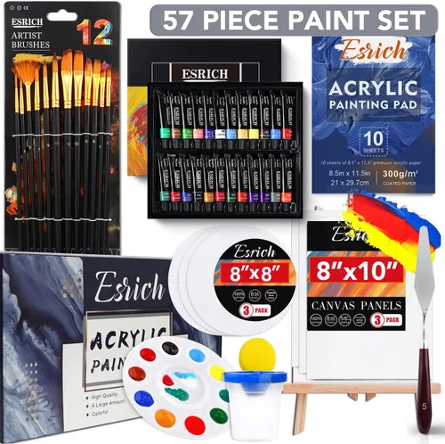 Miniatura 2 de Juego de pintura acrílica, 57 piezas de suministros de pintura profesional con pinceles, pintura acrílica, caballete, lienzos, almohadillas