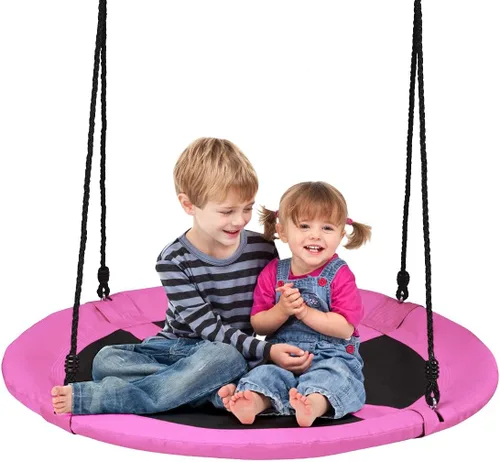 Miniatura 9 de KOTEK Columpio de árbol de platillo de 40 pulgadas para niños, juegos de columpio para interiores y exteriores con cuerdas ajustables para colgar