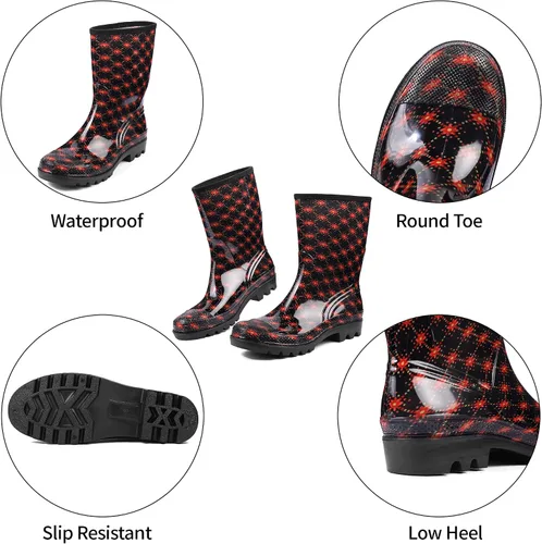 Miniatura 56 de DKSUKO Waterproof Womens Rain Boots insulated,Lightweight Rubber fashion Boots in Gardening,Warm and Comfortable Wide Calf Rain Boots with Glossy in