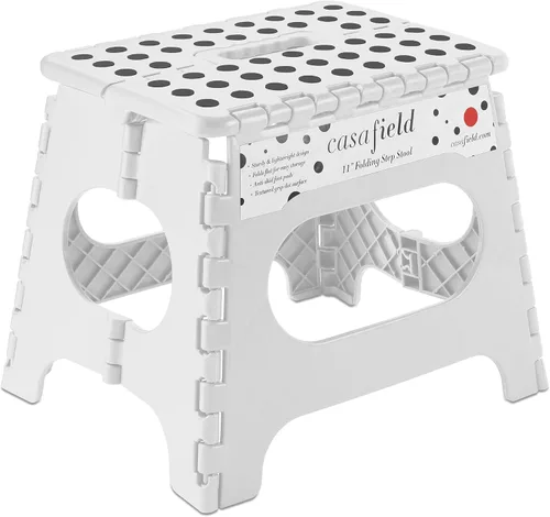 Miniatura 21 de Casafield Taburete plegable de 9 pulgadas con asa, negro, portátil, plegable, pequeño taburete de plástico para niños y adultos, uso en la cocina