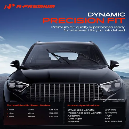 Miniatura 2 de A-Premium APWB324 - Limpiaparabrisas compatible con Nissan Altima 2013-2018, Maxima 2016-2023, se adapta a brazo de limpiaparabrisas con gancho