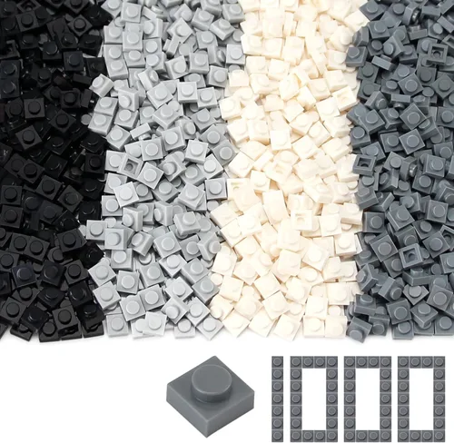 Feleph Conjunto de Bloques de Construcción de Arte en Pixeles Básico de 1000 Piezas, 1x1, 4 Colores, Partes en Negro, Blanco, Gris, Clásico,