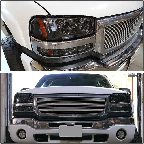 Miniatura 6 de DNA MOTORING Juego de ensamble de faros compatible con 99-07 GMC Sierra 1500/01-07 Sierra 1500HD 2500HD 3500/00-06 Yukon XL 1500 2500, Ámbar ahumado.