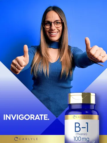 Miniatura 6 de Carlyle Vitamina B1 de 100 mg 300 tabletas Suplemento para mujeres y hombres como tiamina HCl Vegano, sin OMG y sin gluten