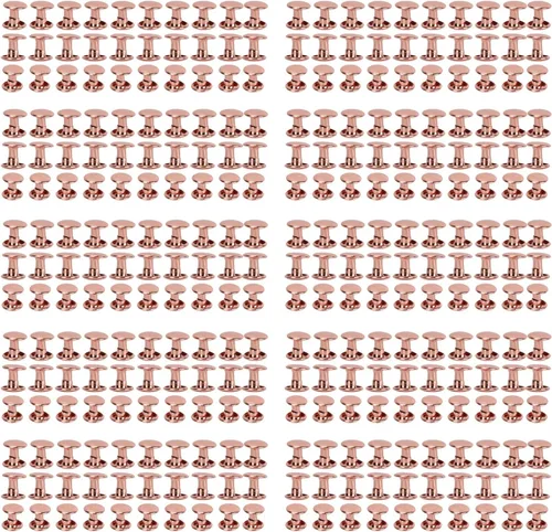 300 juegos de remaches de cuero, remaches de doble tapa de oro rosa, botón de metal redondo, tachuelas tubulares de metal, remaches para bolsos,