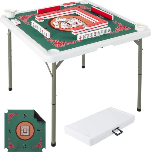 Miniatura 11 de Goplus Mesa de Mahjong, mesa plegable cuadrada de 35" con 4 portavasos, alfombrilla antideslizante, superficie de HDPE, patas de metal, mesa