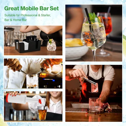 Miniatura 5 de Suministros de bartending - Alfombrilla de bar de 18" x 12" con bandeja de guarnición y tapa, cajuela de bar de 3 niveles, accesorio de vidrio
