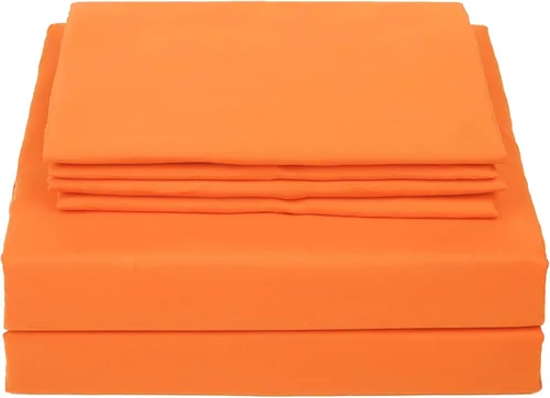 Miniatura 2 de Juego de sábanas de 4 piezas (Full, naranja) 1 sábana encimera, 1 sábana bajera y 2 fundas de almohada, ropa de cama de lujo de microfibra cepillada
