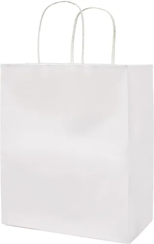 Miniatura 3 de vanhel Bolsas de regalo blancas con asas de 8 x 4.25 x 10.5 pulgadas, 50 unidades, bolsas de papel kraft medianas con asas a granel, bolsas de Blanco