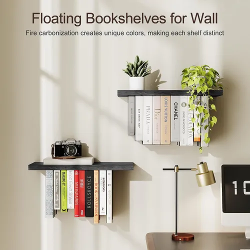 Miniatura 4 de Estantería flotante para pared, estantería colgante de madera rústica, estante de libros boca abajo y estantes montados en la pared para decoración