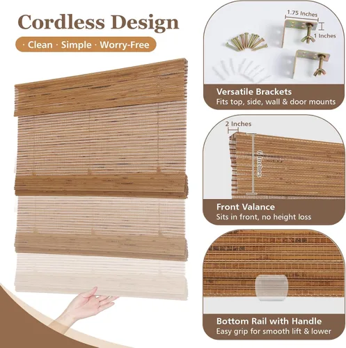 Miniatura 3 de Persianas romanas de bambú inalámbricas, 100% lino natural, diseño 1