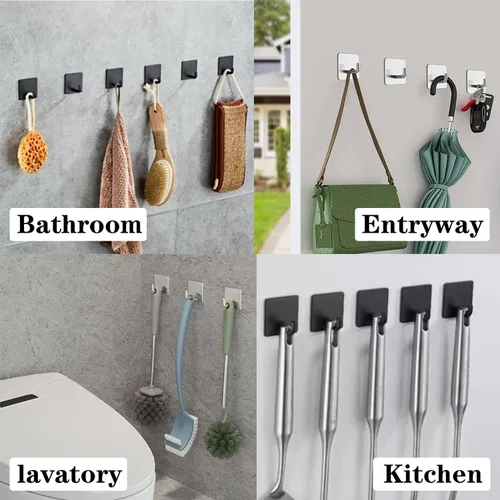 Miniatura 7 de Ganchos para Toallas de Baño - Paquete de 6 Ganchos Autoadhesivos Fuertes para Abrigos/Ropa, Ganchos Adhesivos Sin Perforación, Gancho de Pared