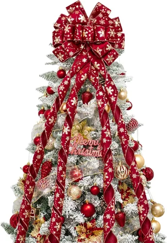 Miniatura 9 de Hismir Lazo grande de 53 x 13 pulgadas con serpentina de purpurina, lazos decorativos para árbol de Navidad, corona, puerta, festival, decoración