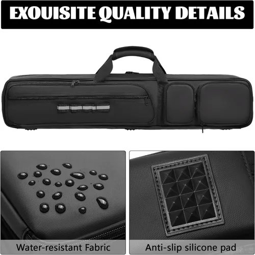 Miniatura 6 de Estuche para taco de piscina - 4x4 Bolsillo acolchado para taco de piscina - Sostiene 4 culatas y 4 ejes, múltiples bolsillos para accesorios