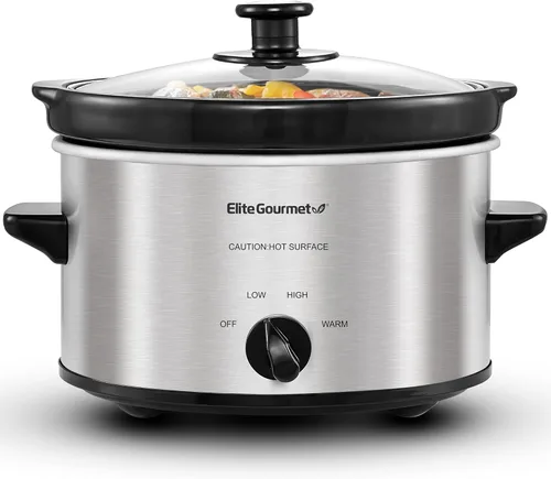 Elite Gourmet MST-275XS - Olla eléctrica de cocción lenta ovalada, temperatura ajustable, para preparar entradas, salsas y guisos, con tapa de Acero