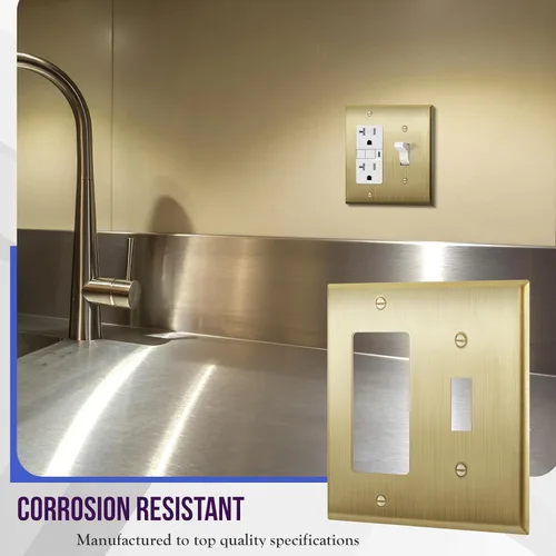 Miniatura 5 de ENERLITES - Placa de pared combinada de acero inoxidable para interruptor de palanca y decorativo, resistente a la corrosión, placa metálica de 2