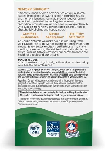 Miniatura 6 de Nordic Naturals Memoria Omega con curcumina, limón, 60 geles blandos, 1000 mg de omega-3 + 400 mg de curcumina optimizada, memoria, cognición