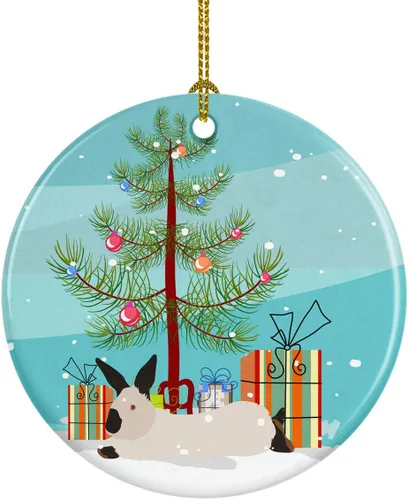 Miniatura 38 de Caroline's Treasures Adorno de cerámica de Navidad pintado o de codorniz chino, decoración colgante de árbol de Navidad verde azulado para el hogar