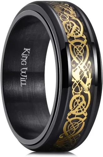 Miniatura 55 de King Will Anillo giratorio de acero inoxidable 316L para hombres y mujeres, 0.315 in de dragón/nudo celta, anillo para ansiedad para aliviar