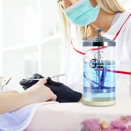 Miniatura 2 de Tarro desinfectante de peluquero (30 onzas) con bandeja de acero inoxidable, ideal para spa, salón y herramientas de uñas