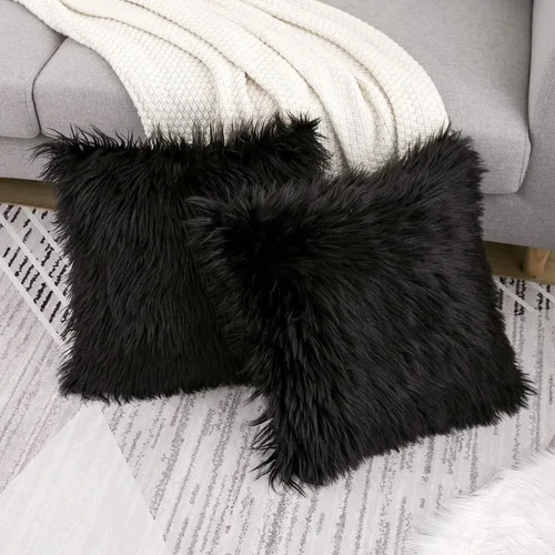 Miniatura 3 de Juego de 2 fundas de almohada mullidas decorativas - Nueva serie de lujo estilo merino - Fundas de almohada de piel sintética - Fundas de cojín
