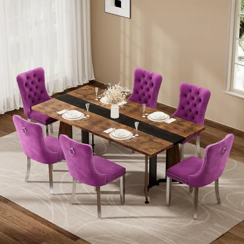 Miniatura 33 de Juego de mesa de comedor de 5 piezas con 4 sillas, mesa de comedor rectangular de madera de 71 pulgadas con sillas de comedor de terciopelo, tablero