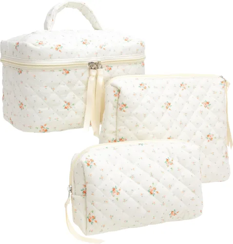Miniatura 58 de PAZIMIIK - Bolsa de maquillaje de algodón para mujer, grande, acolchada para viaje, Rosa (Bow Pink), Vintage