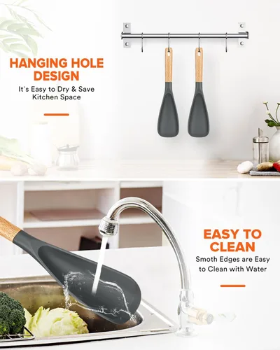Miniatura 7 de Cuchara de cocina para utensilios de cocina antiadherentes, ideal para cocinar y servir silicona mate resistente sin BPA, cuchara con mango